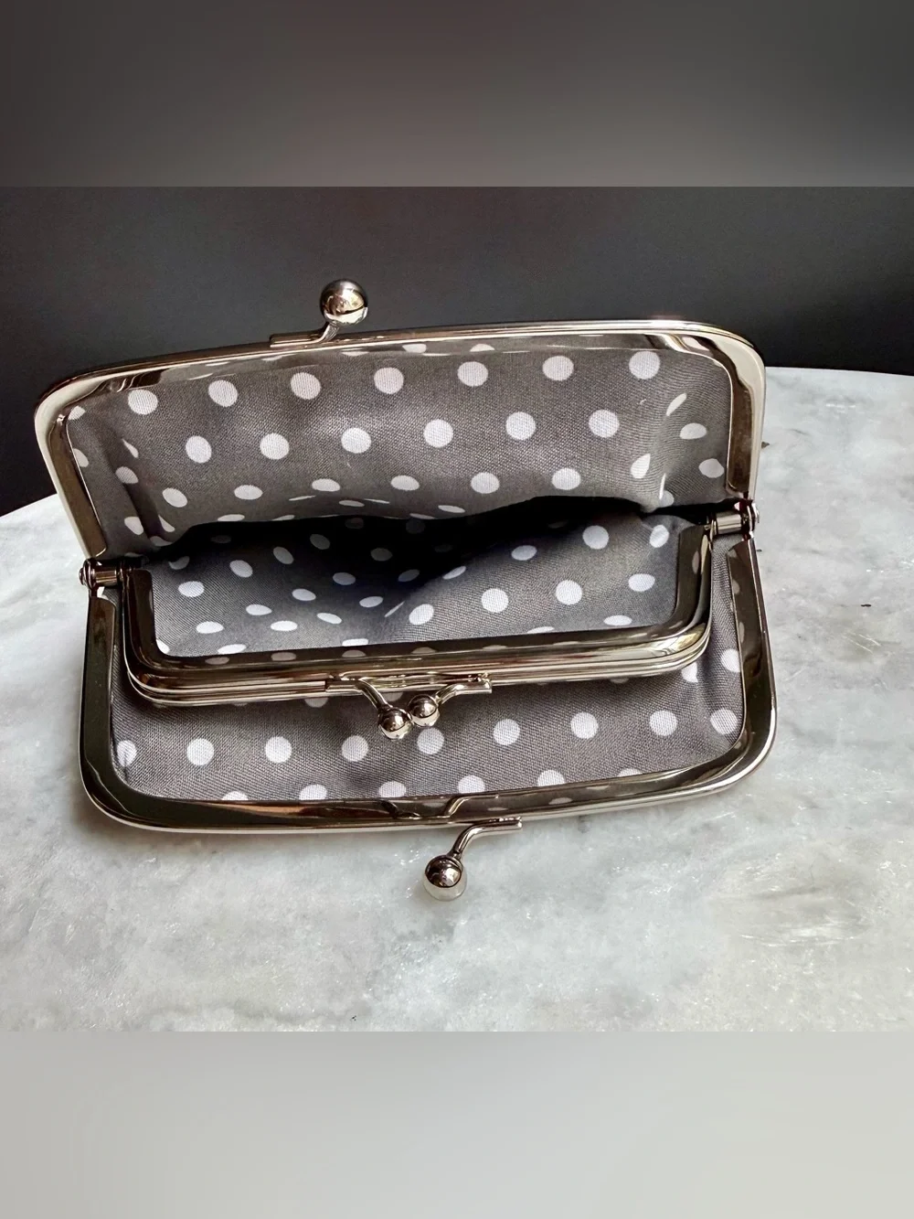 Vintage Style Red Faux Leather Double Kiss Lock Coin Purse Wallet Polka Dot